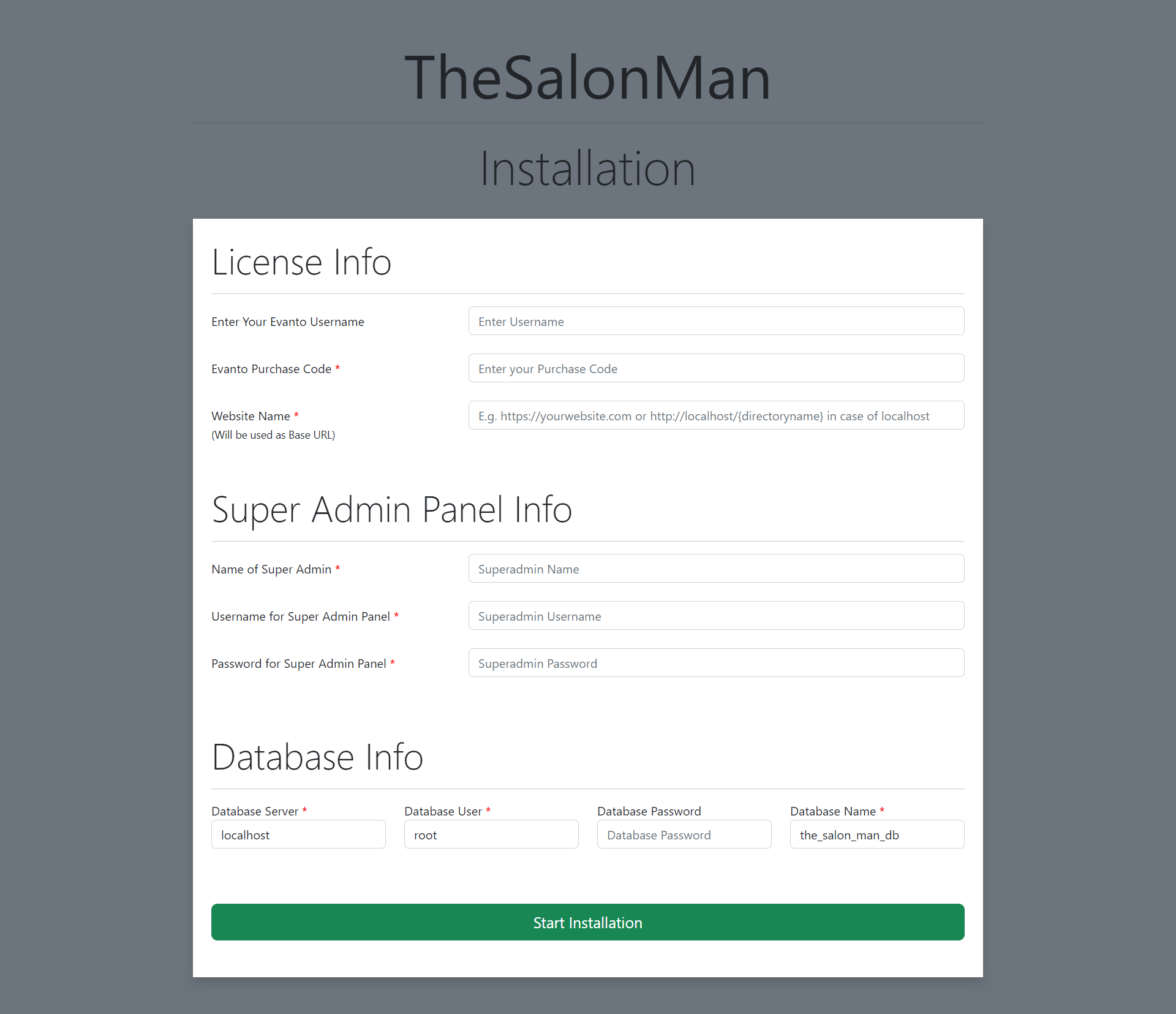 Installation Screen