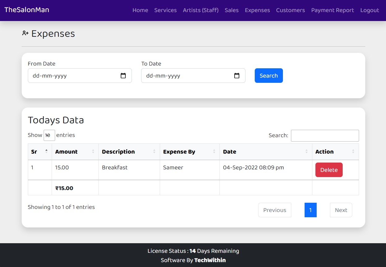 List of Expenses