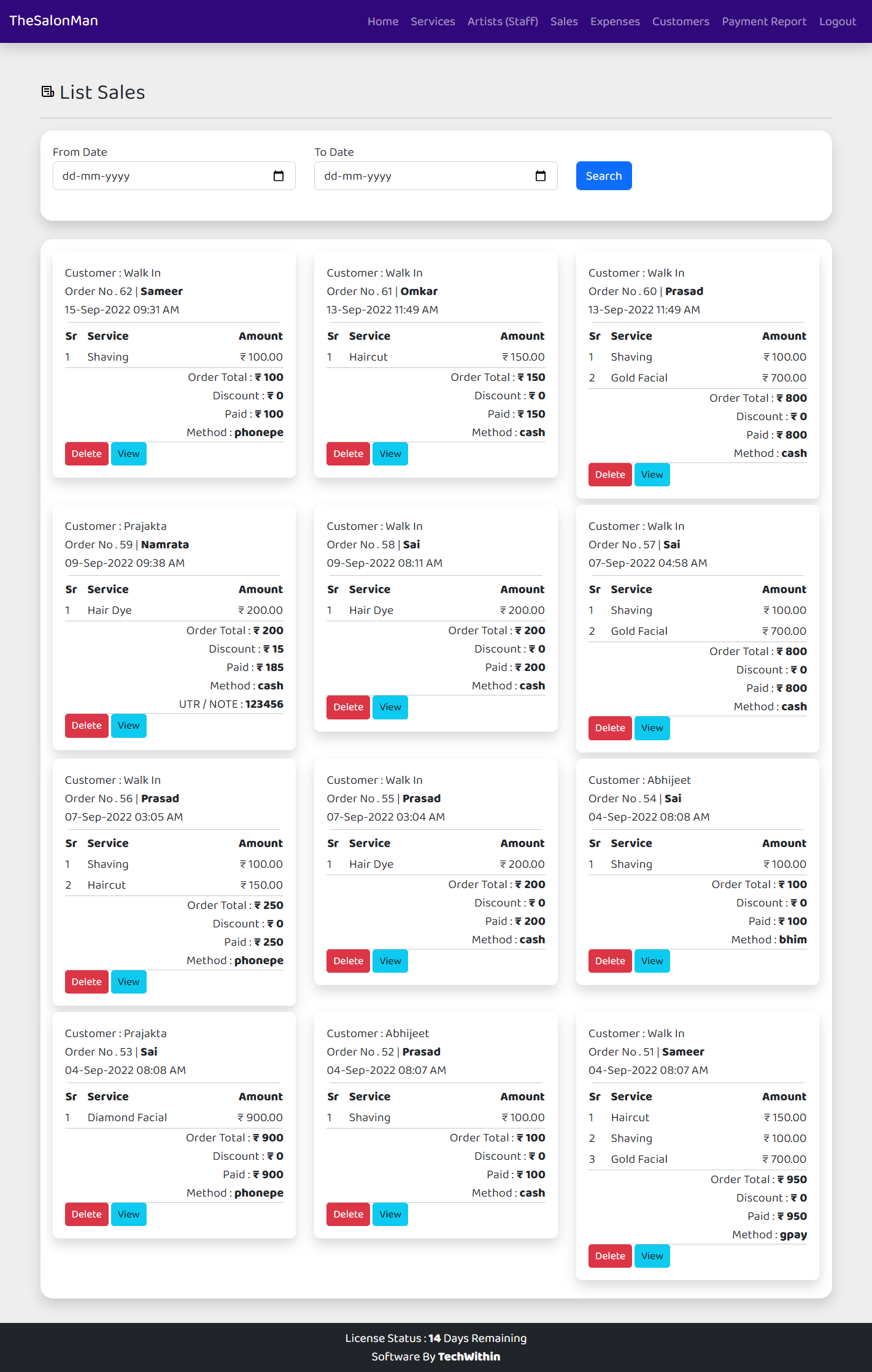 List of Sales