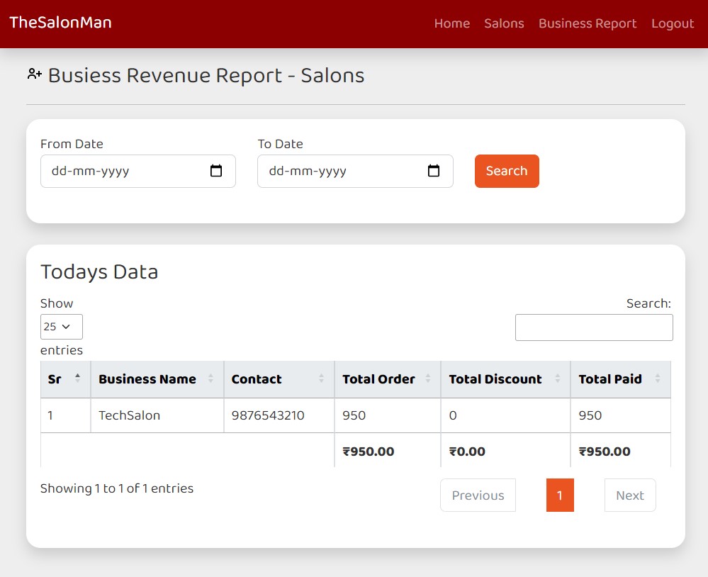 Super Admin Business Report Page
